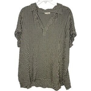 Jane and Delancey‎ Checkered Blouse in Green and Cream Plaid Gingham Houndstooth